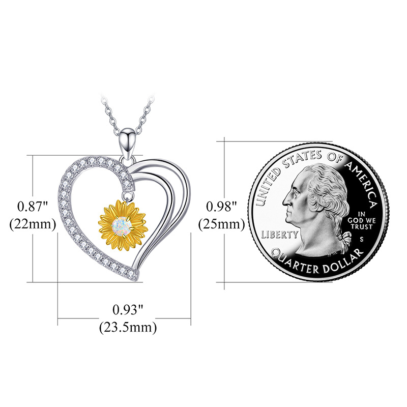 Collier opale tournesol pour femme, pendentif cœur en argent sterling 925 avec zircone cubique-4