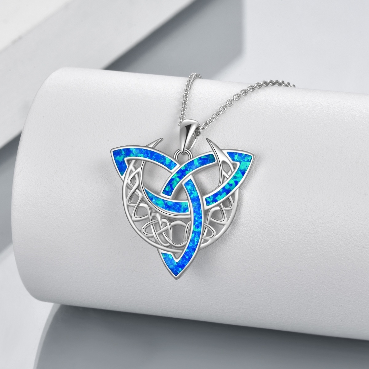 Sterling Silver Opal Celtic Knot Pendant Necklace-3