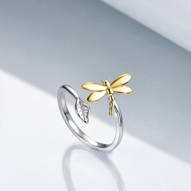 Sterling Silver Two-tone Dragonfly Open Ring-2