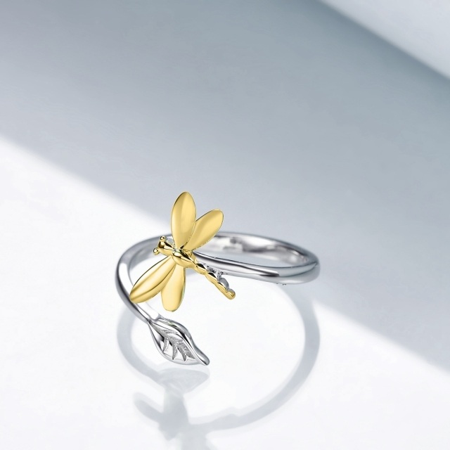 Sterling Silver Two-tone Dragonfly Open Ring-3