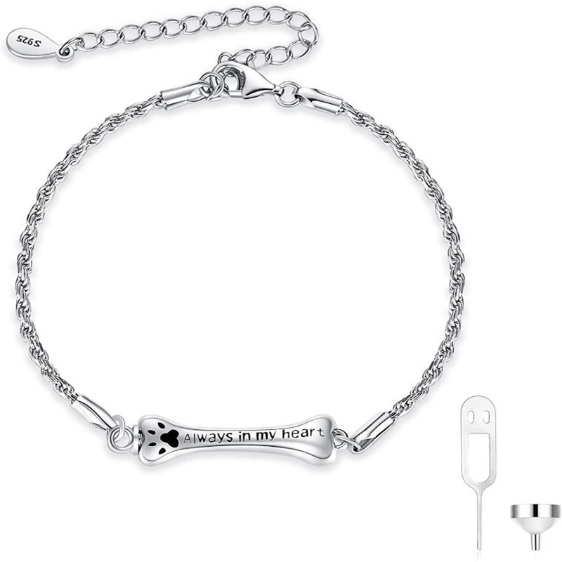 Sterling Silver Paw Urn Bracelet for Ashes with Engraved Word-1