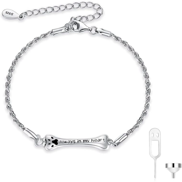 Sterling Silver Paw Urn Bracelet for Ashes with Engraved Word-0