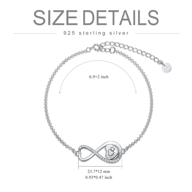 Pulseira de prata esterlina com zircónio cúbico em forma de coração e símbolo do infinito-4