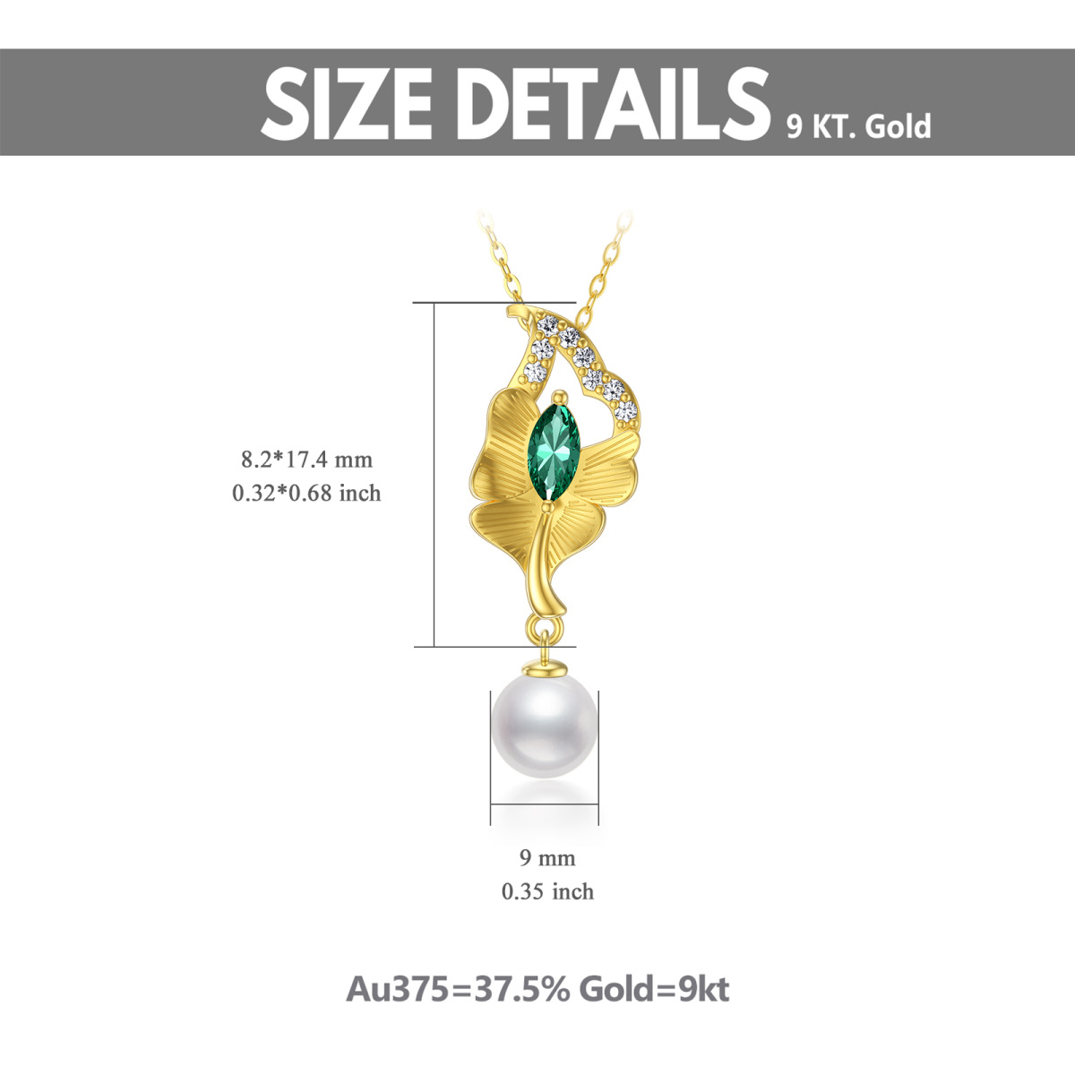 9K Yellow Gold Plated Pearl Leaves Pendant Necklace-5