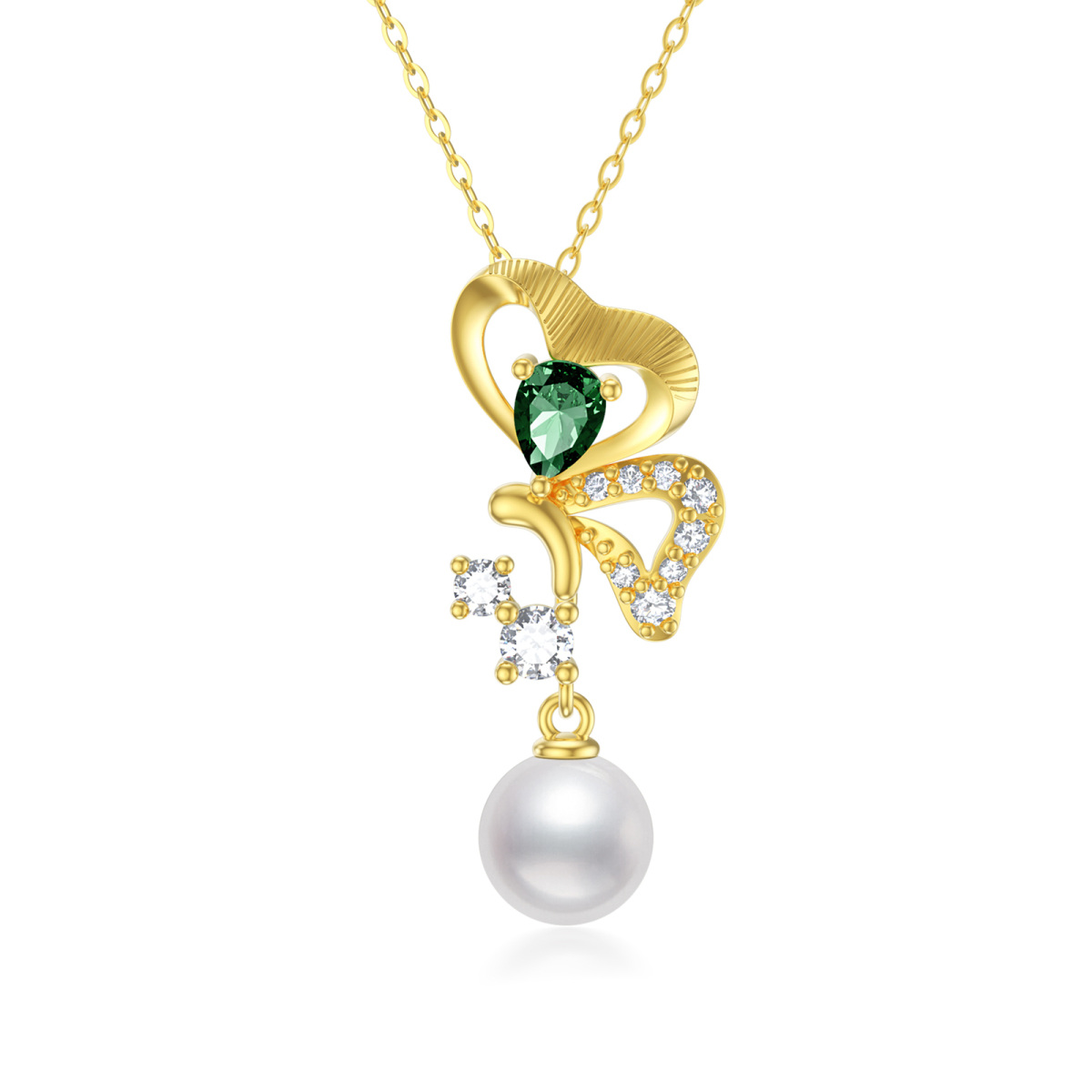9K Gold Pearl Butterfly Pendant Necklace-1
