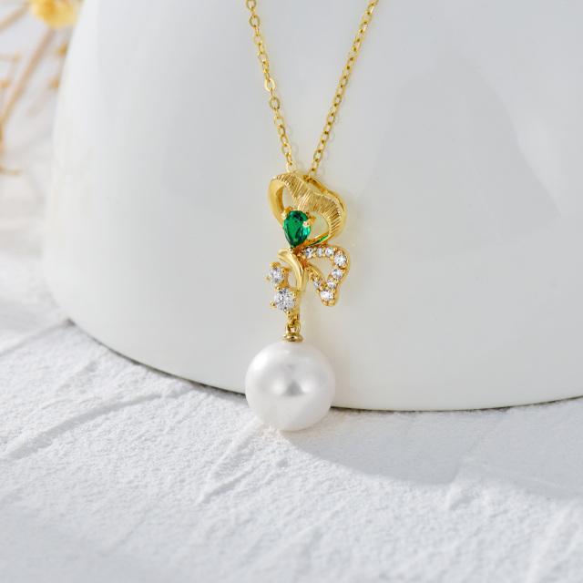 9K Gold Pearl Butterfly Pendant Necklace-2