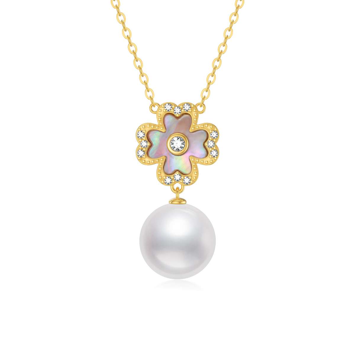 9K Gold Pearl Four-leaf Clover Pendant Necklace-1