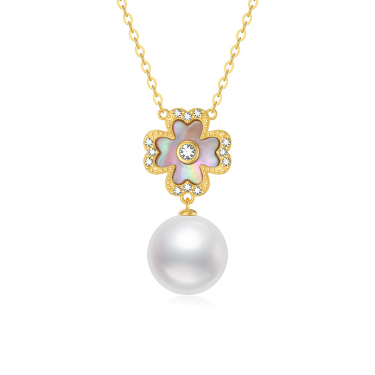 9K Gold Pearl Four-leaf Clover Pendant Necklace