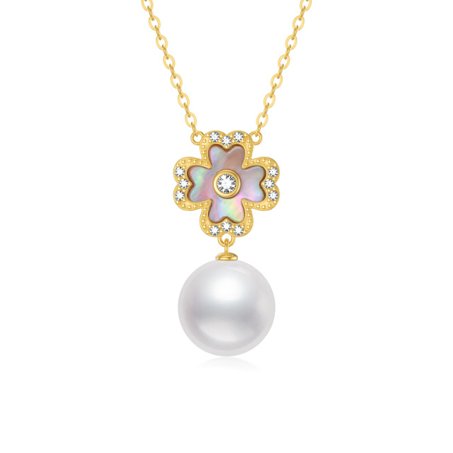 9K Gold Pearl Four-leaf Clover Pendant Necklace-0