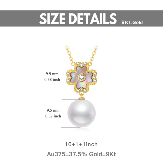 9K Gold Pearl Four-leaf Clover Pendant Necklace-4