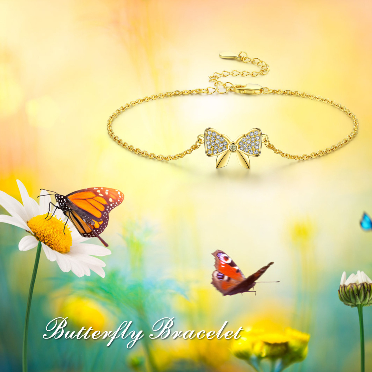 Sterling Silver with Yellow Gold Plated Butterfly Chain Bracelet-5