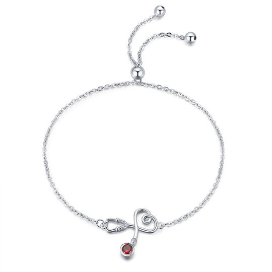 Sterling Silver Cubic Zirconia Heart Pendant Bracelet