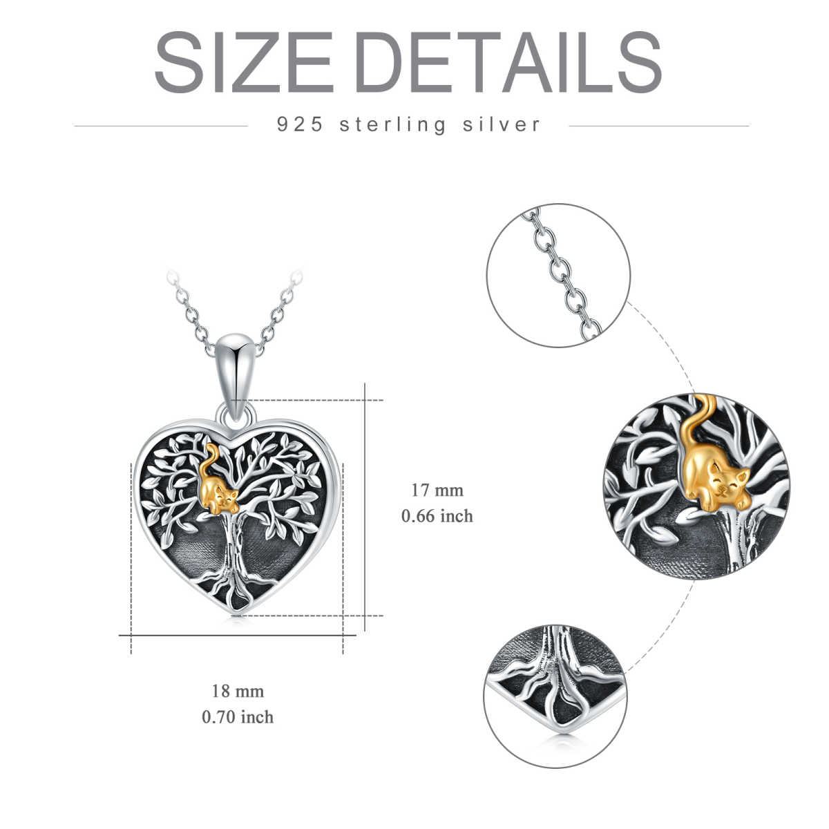 Sterling Silver Two-tone Cat & Tree Of Life Personalized Photo Locket Necklace with Engraved Word-6