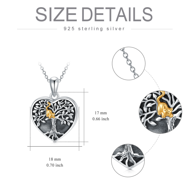 Sterling Silver Two-tone Cat & Tree Of Life Personalized Photo Locket Necklace with Engraved Word-5