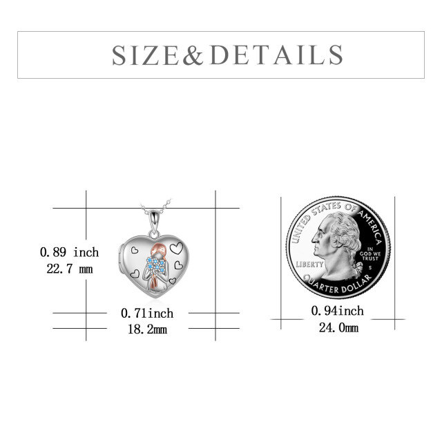 Sterling Silver Two-tone Circular Shaped Cubic Zirconia Personalized Photo & Heart Personalized Photo Locket Necklace-5
