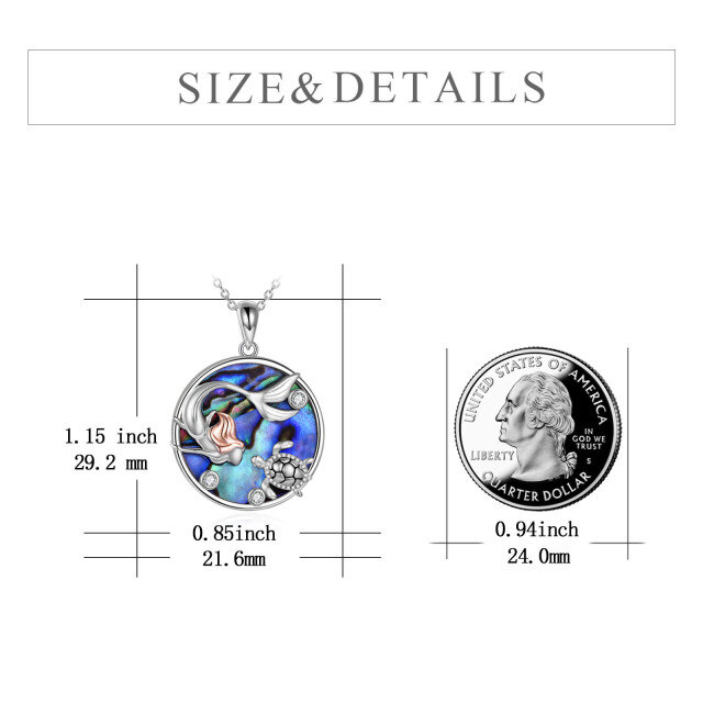 Sterling Silver Two-tone Abalone Shellfish & Cubic Zirconia Mermaid Pendant Necklace-5