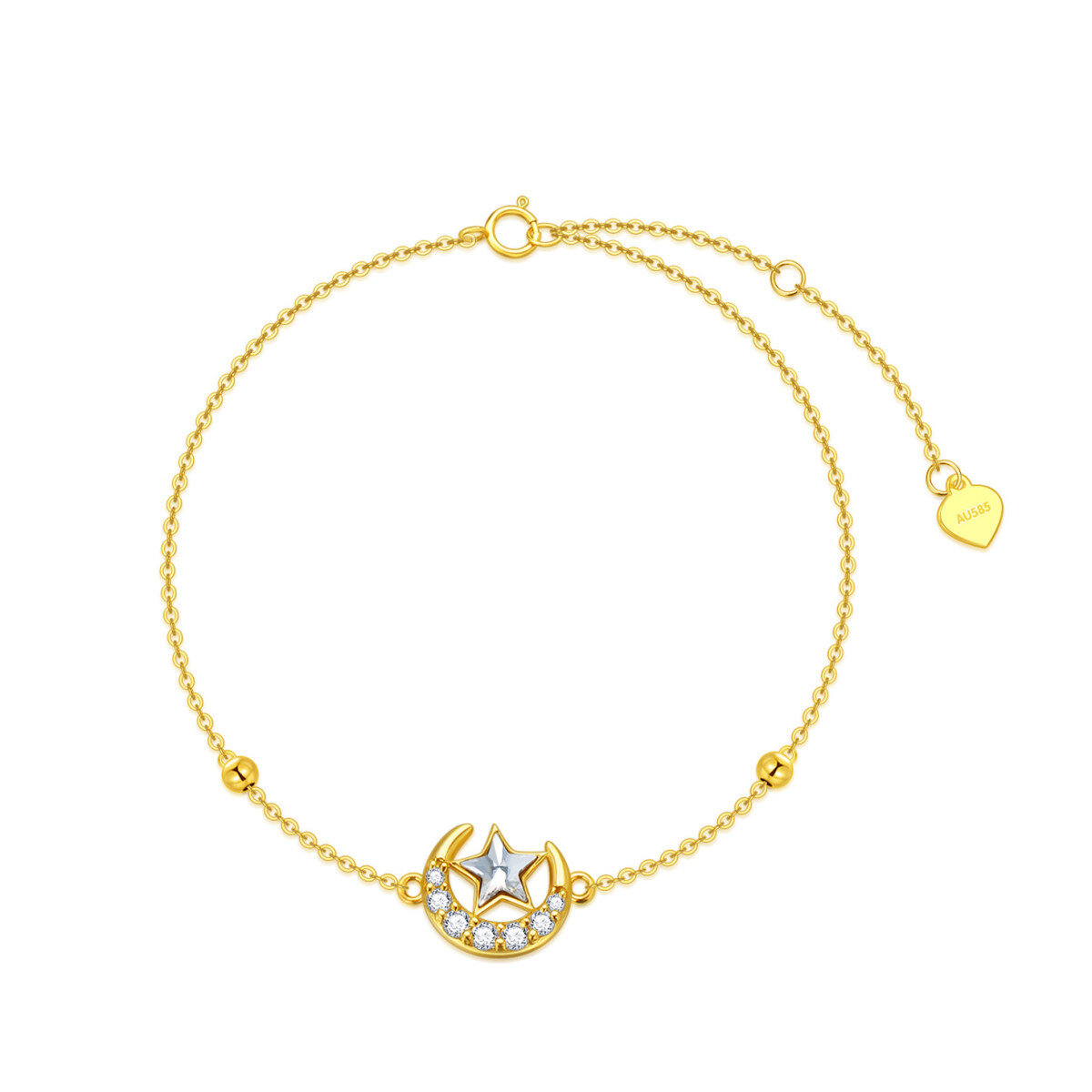 14K Gold Cubic Zirconia Moon & Star Pendant Bracelet-1
