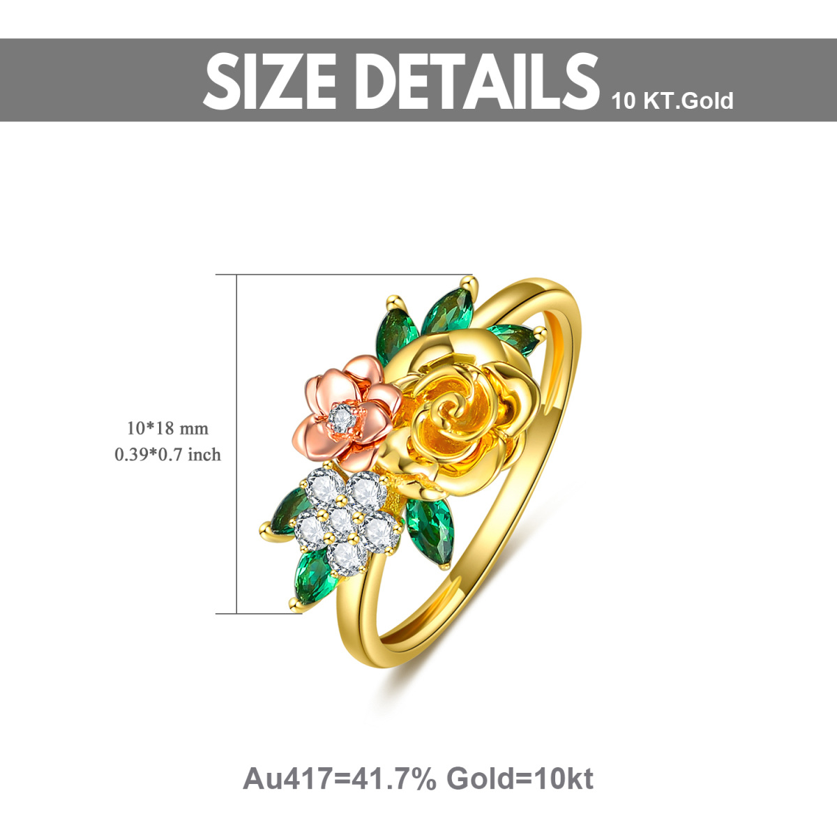 10K Gold Cubic Zirconia Peach Blossom & Rose Ring-6