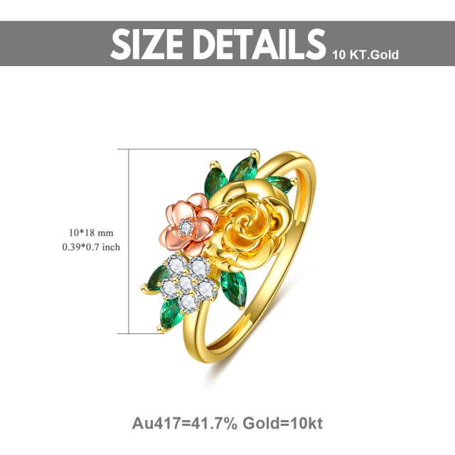 10K Goldring mit Pfirsichblüten-Rosen und Zirkonia-5