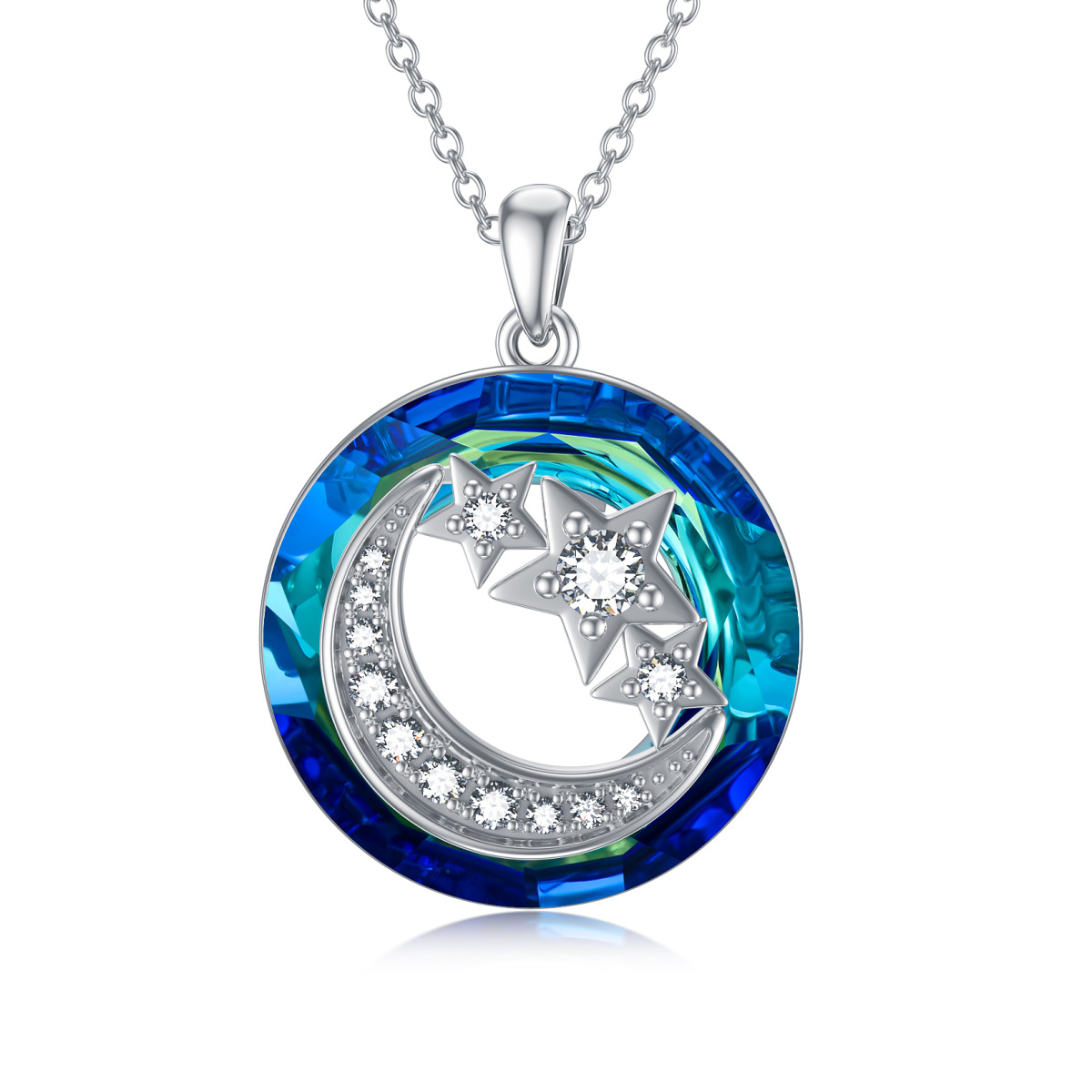 Sterling Silver Circular Shaped Moon Crystal Pendant Necklace-1
