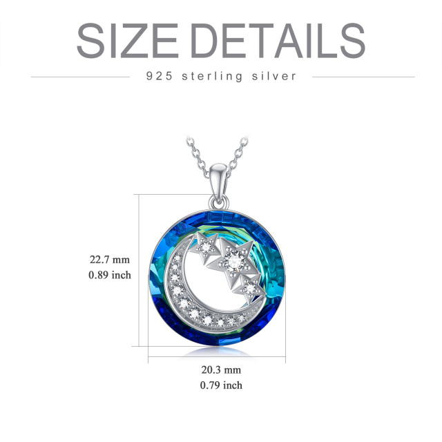 Sterling Silver Circular Shaped Moon Crystal Pendant Necklace-4