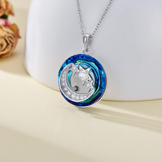 Sterling Silver Circular Shaped Moon Crystal Pendant Necklace-2