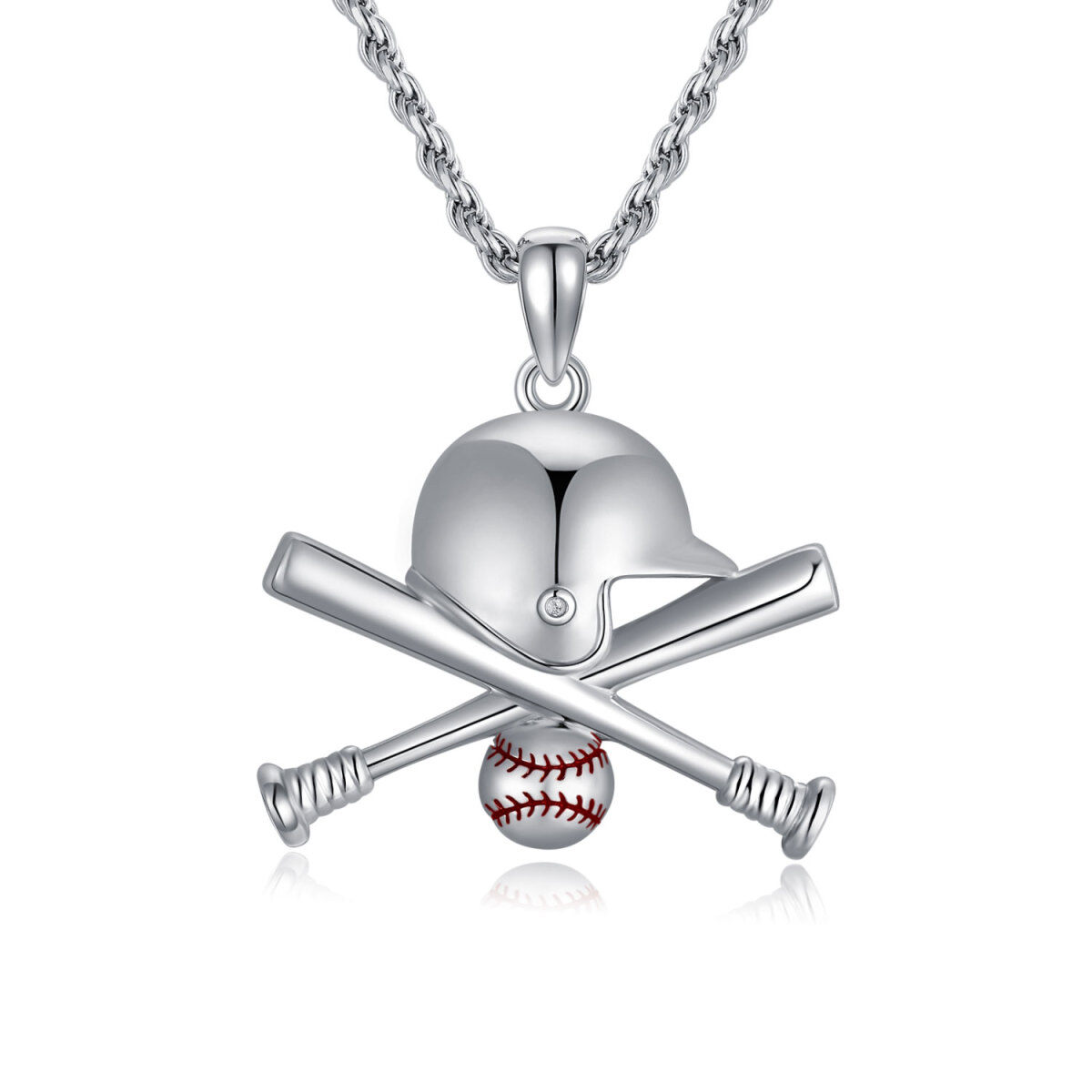 Sterling Silber Baseball-Anhänger Halskette für Männer-1