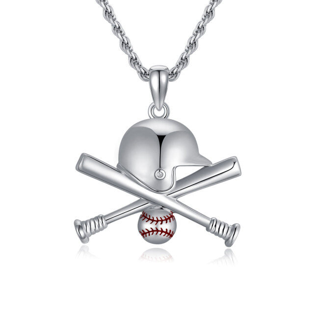 Sterling Silver Baseball Pendant Necklace for Men-0