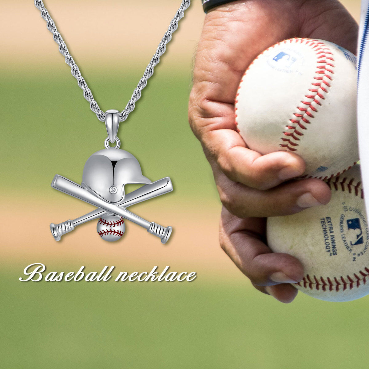 Collier en argent sterling avec pendentif Baseball pour hommes-6