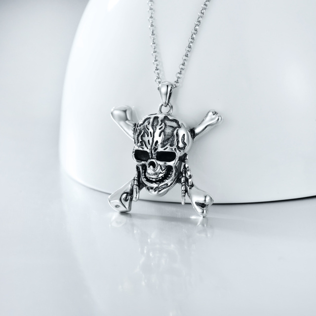 Collier en argent sterling avec pendentif tête de mort pour hommes-2