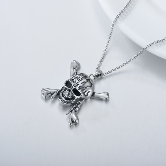 Sterling Silber Totenkopf-Anhänger Halskette für Männer-3