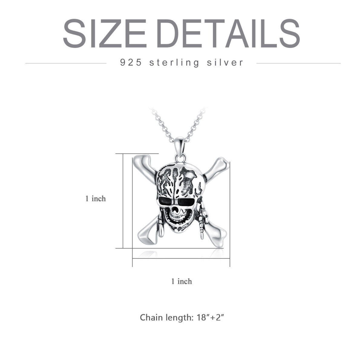 Sterling Silber Totenkopf-Anhänger Halskette für Männer-5