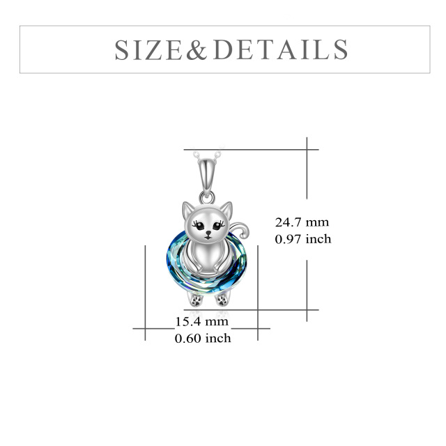 Sterling Silver Circular Shaped Cat Pendant Necklace-4
