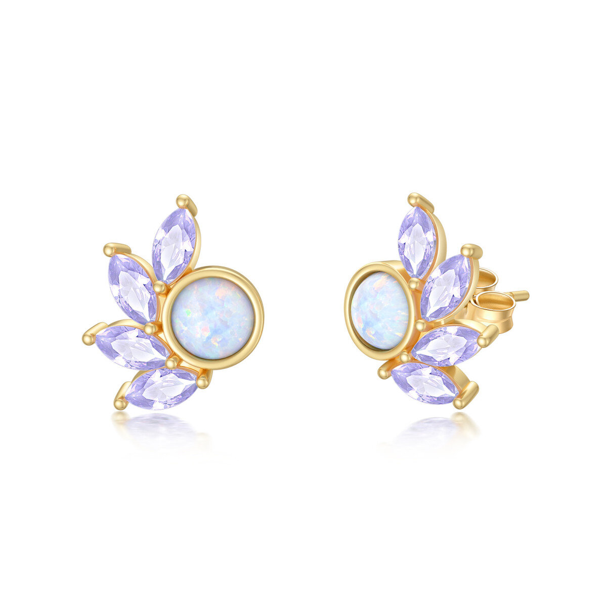 Boucles d'oreilles en or 14K avec opale ronde-1