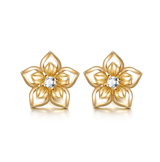 Boucles d'oreilles en or 14K avec zircon cubique en forme de fleur de pêcher