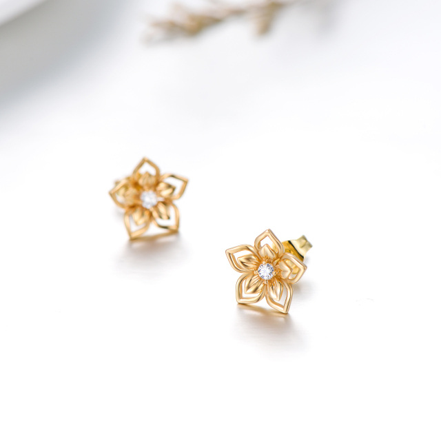 14K Gold Circular Shaped Cubic Zirconia Peach Blossom Stud Earrings-4