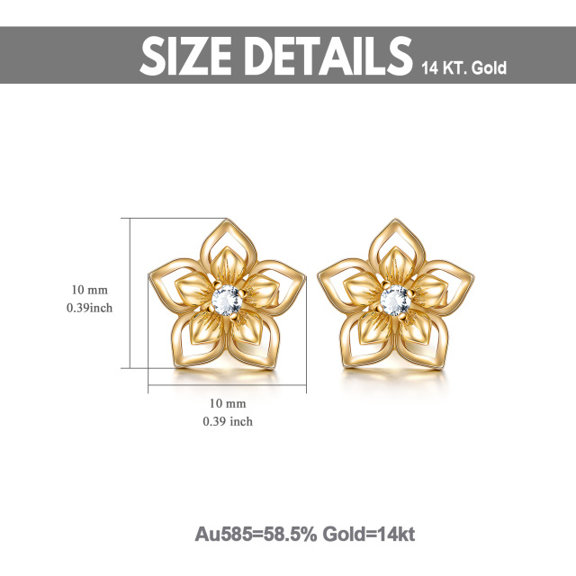 14K Gold Circular Shaped Cubic Zirconia Peach Blossom Stud Earrings-5