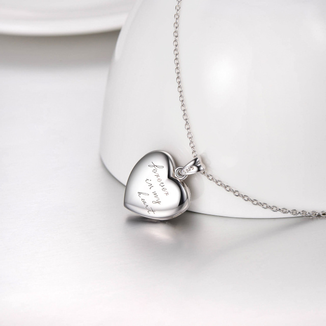 Colar de prata esterlina com medalhão fotográfico personalizado com o coração gravado Forever in My Heart-2