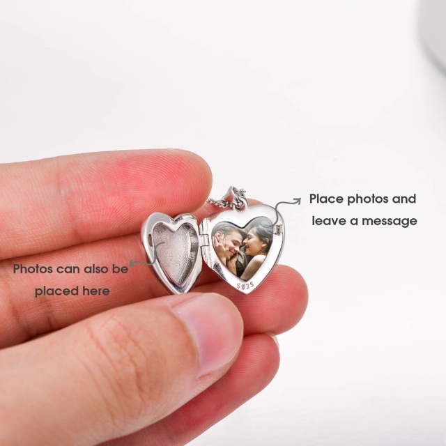Sterling Silver Heart Personalized Photo Locket Necklace Engraved Forever in My Heart-4