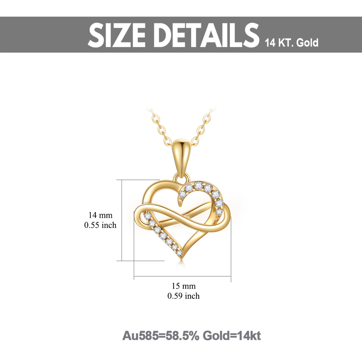 Collar colgante de oro de 14 quilates con circonita cúbica, corazón y símbolo del infinito-6