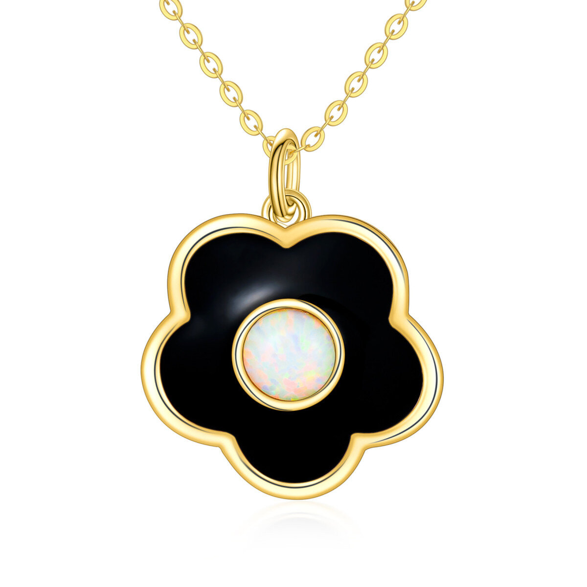 14K Gold Opal Cherry Blossom Pendant Necklace-1