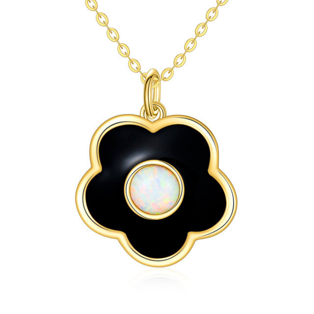 14K Gold Opal Cherry Blossom Pendant Necklace-5