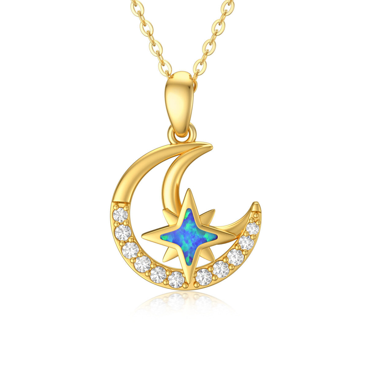 Collier pendentif lune en or 14K à zircon cubique-1