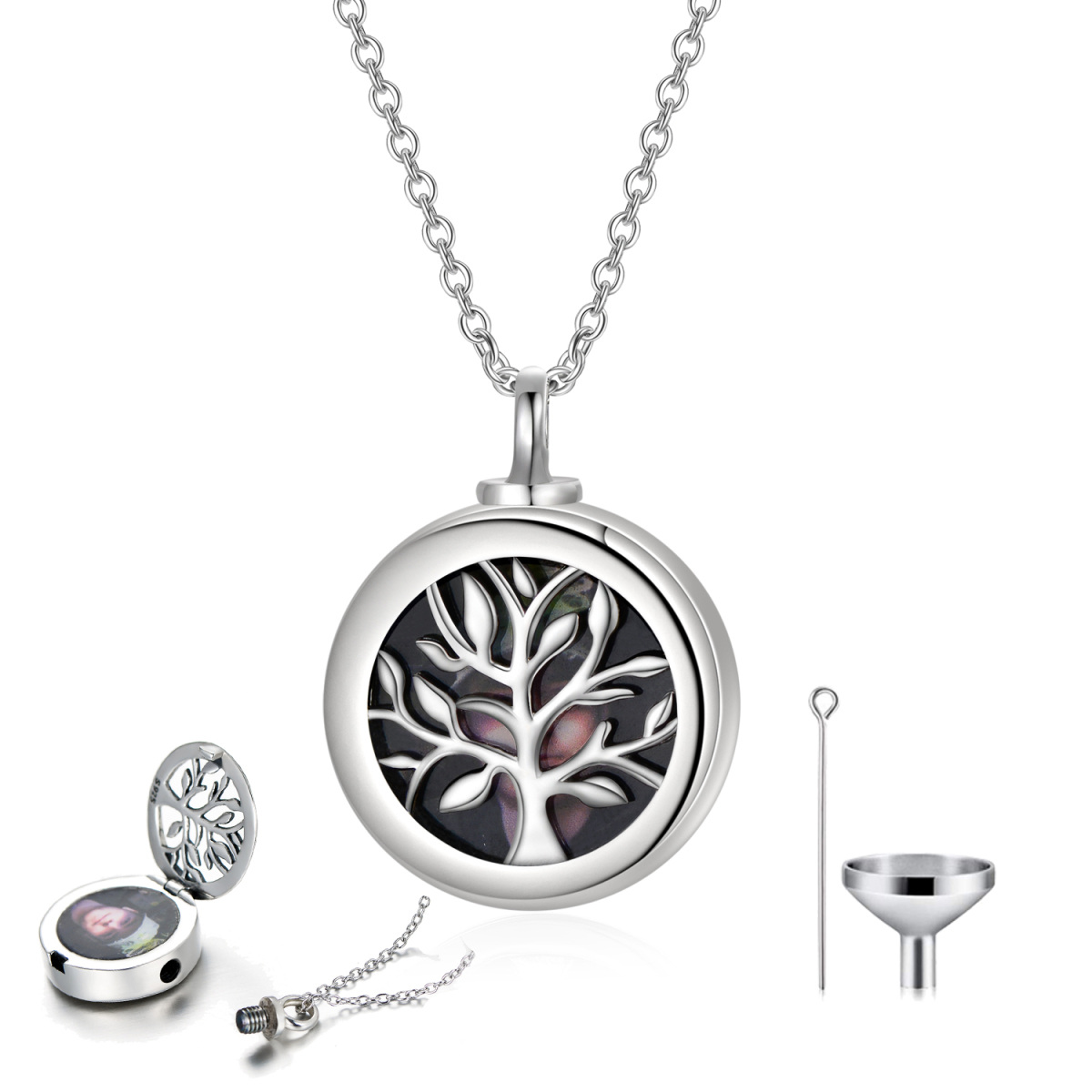 Sterling Silber Baum des Lebens personalisierte Foto Medaillon Urne Halskette für Asche-1