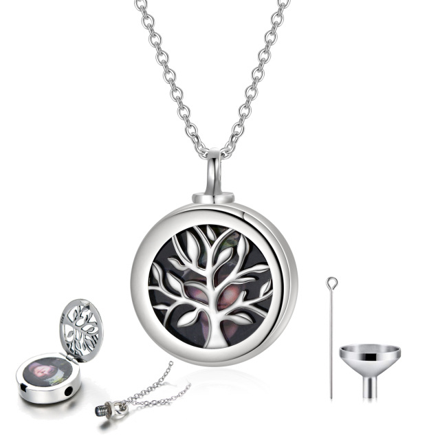 Sterling Silber Baum des Lebens personalisierte Foto Medaillon Urne Halskette für Asche-0
