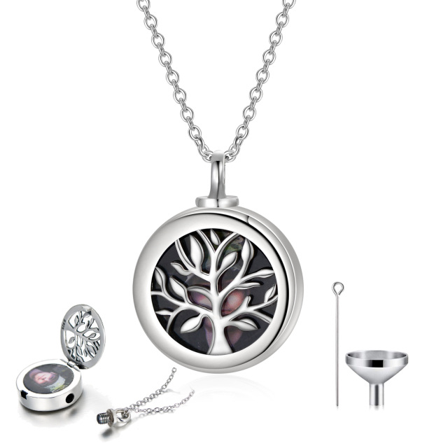 Collier en argent sterling pour cendres avec photo personnalisée et arbre de vie-0