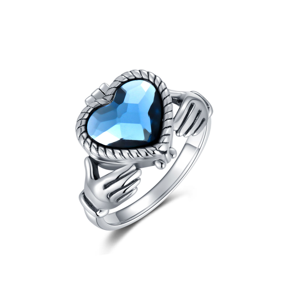 Sterling Silber Herz geformt Kristall personalisierte Foto & Engel Flügel Ring-1