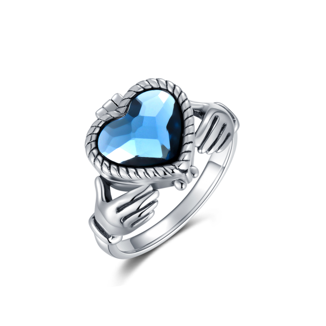 Anillo de plata de ley con forma de corazón de cristal personalizado con foto y alas de án-0