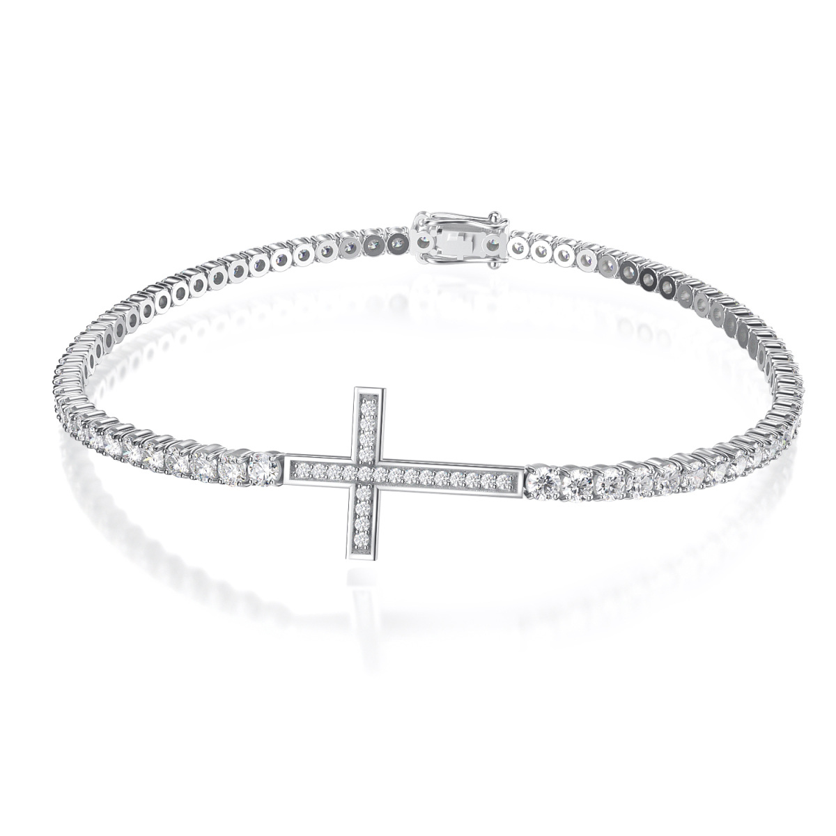 Sterling Silver Cubic Zirconia Cross Tennis Chain Bracelet-1