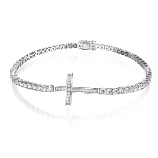Sterling Silver Cubic Zirconia Cross Tennis Chain Bracelet
